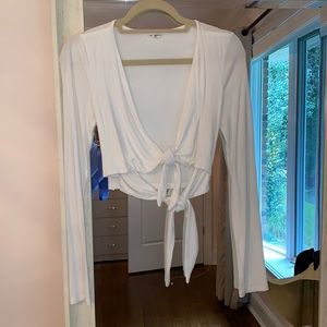 White crop top, double tie in the front, size M